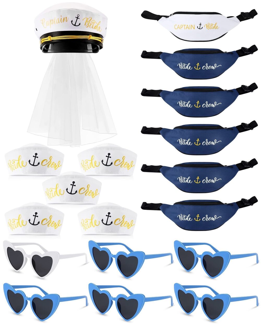 8433 6 Sets Bride Captain Hat Bachelorette Party Favor Nautical Bridal